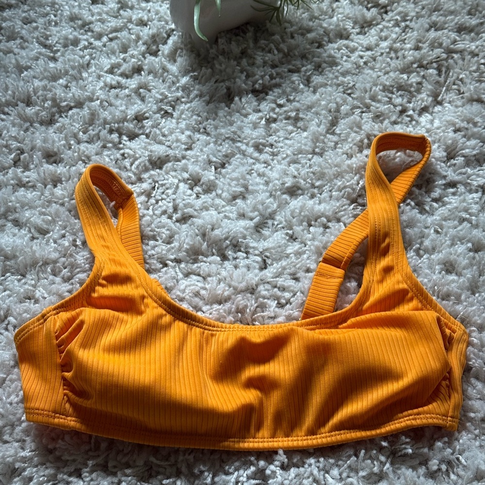Yellow ribbed cute summer neon like padded bikini swim beach top